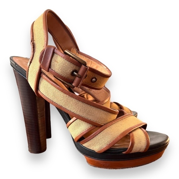 Ann Taylor Rosemary Canvas Stacked Heel Platform Sandals in Forest Moss Green - Picture 9 of 12